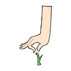 comic cartoon hand picking blade of grass