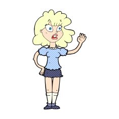 comic cartoon worried woman waving