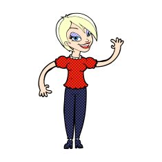 comic cartoon woman waving N4