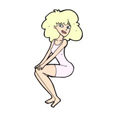comic cartoon sitting woman in dress