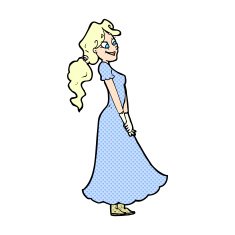 comic cartoon pretty woman in dress