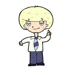 comic cartoon school boy answering question
