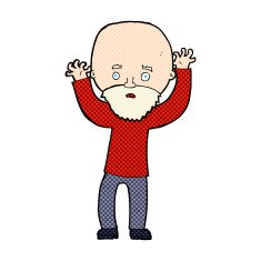 comic cartoon bearded man panicking