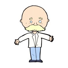 comic cartoon bald man with open arms