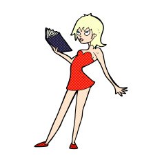 comic cartoon woman reading book