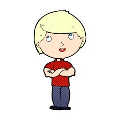 comic cartoon happy man with folded arm