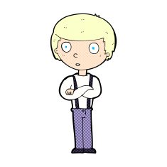 comic cartoon staring boy with folded arms