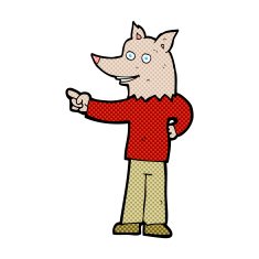 comic cartoon wolf man pointing N2