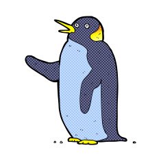 comic cartoon penguin waving
