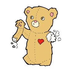 comic cartoon teddy bear with torn arm