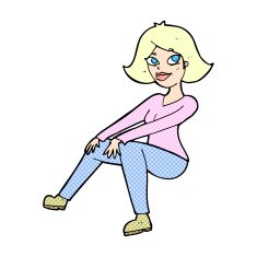 comic cartoon happywoman sitting