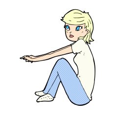 comic cartoon pretty girl sitting