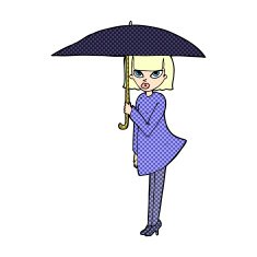 comic cartoon woman with umbrella