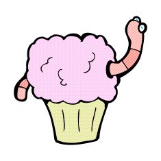 comic cartoon worm in cupcake