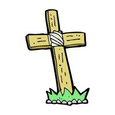 comic cartoon wooden cross grave N3