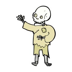 comic cartoon skeleton waving