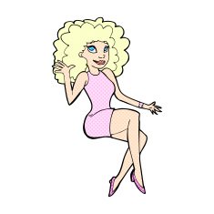 comic cartoon sitting woman waving