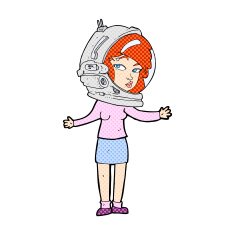 comic cartoon woman wearing astronaut helmet