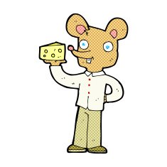 comic cartoon mouse holding cheese