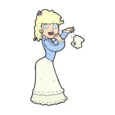 comic cartoon victorian woman dropping handkerchief