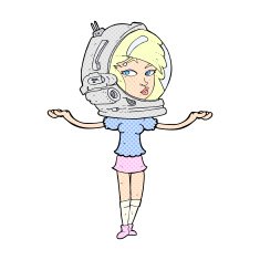 comic cartoon woman wearing space helmet