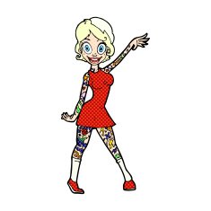 comic cartoon woman with tattoos