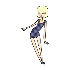 comic cartoon woman in dress leaning
