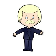 comic cartoon mustache man with open arms