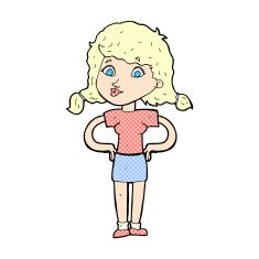 comic cartoon pretty girl with hands on hips