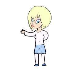 comic cartoon woman making welcome gesture