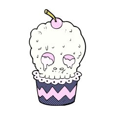 spooky skull cupcake comic cartoon