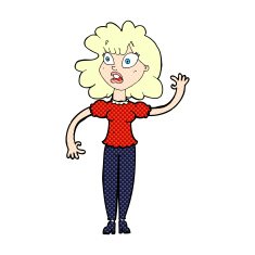 comic cartoon worried woman waving N2