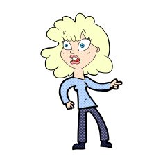 comic cartoon worried woman pointing