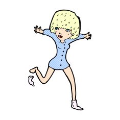 comic cartoon woman kicking off sock