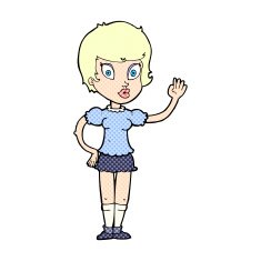 comic cartoon pretty girl waving N2