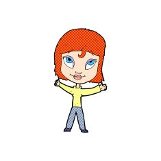 comic cartoon happy woman waving arms
