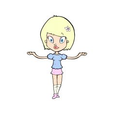 comic cartoon woman making balancing gesture