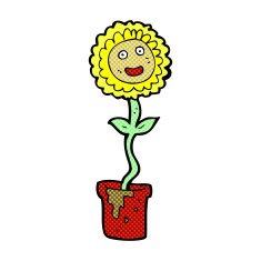 comic cartoon flower with face