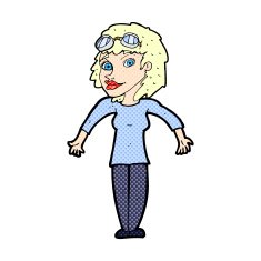 comic cartoon woman wearing goggles