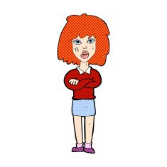 comic cartoon tough woman with folded arms