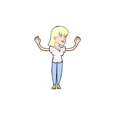 comic cartoon woman throwing hands in air
