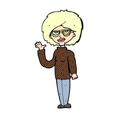 comic cartoon woman waving N10