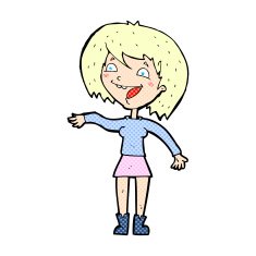 comic cartoon waving woman N10