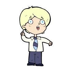 comic cartoon schoolboy answering question
