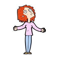 comic cartoon curious woman looking upwards