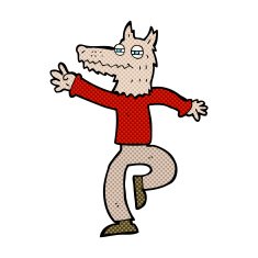 comic cartoon happy wolf man