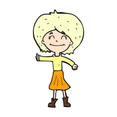 comic cartoon happy girl giving thumbs up symbol