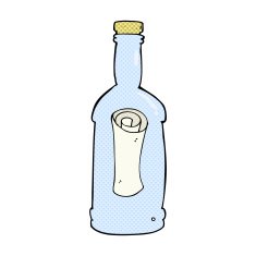 comic cartoon letter in a bottle