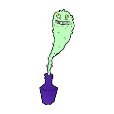 comic cartoon spooky ghost in bottle