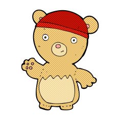 comic cartoon teddy bear wearing hat